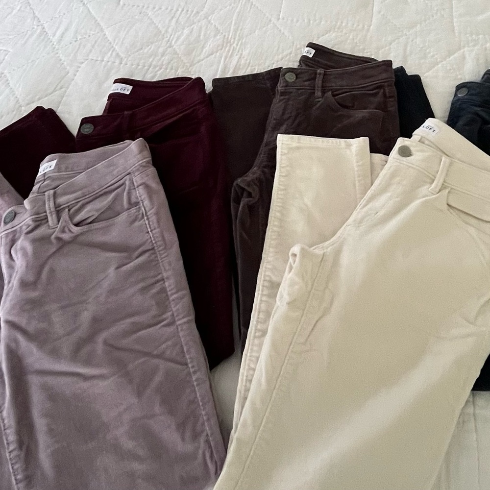 LOFT Women's Corduroy Jeans, lot of 5-Cream, Burgundy, Lilac, Spruce and Brown
